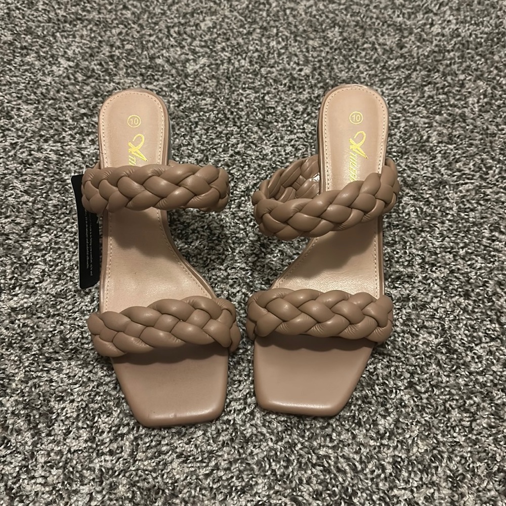 Nude block heel sandals